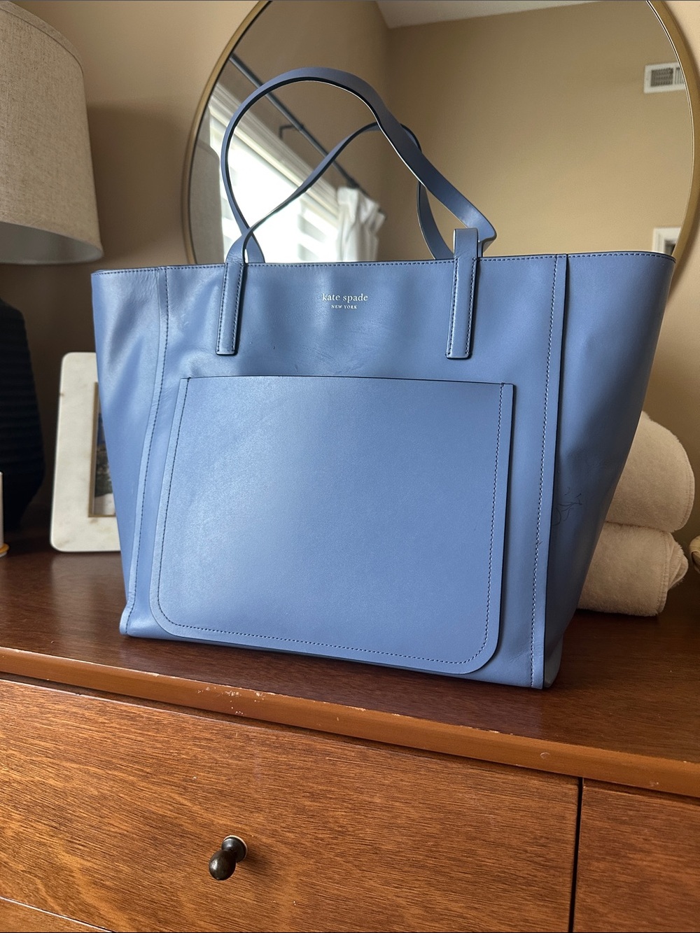 kate spade Periwinkle Blue Leather Tote with Front Pocket